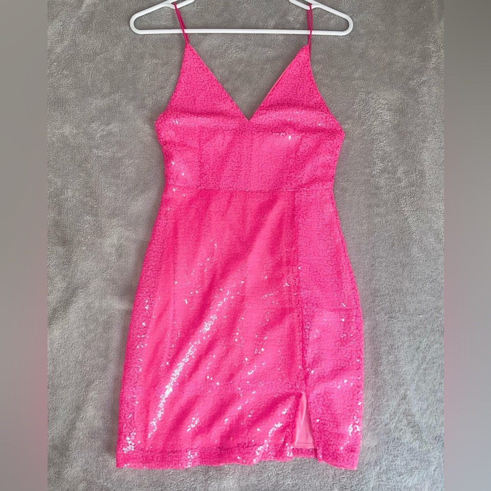 Pink sequin hoco dress